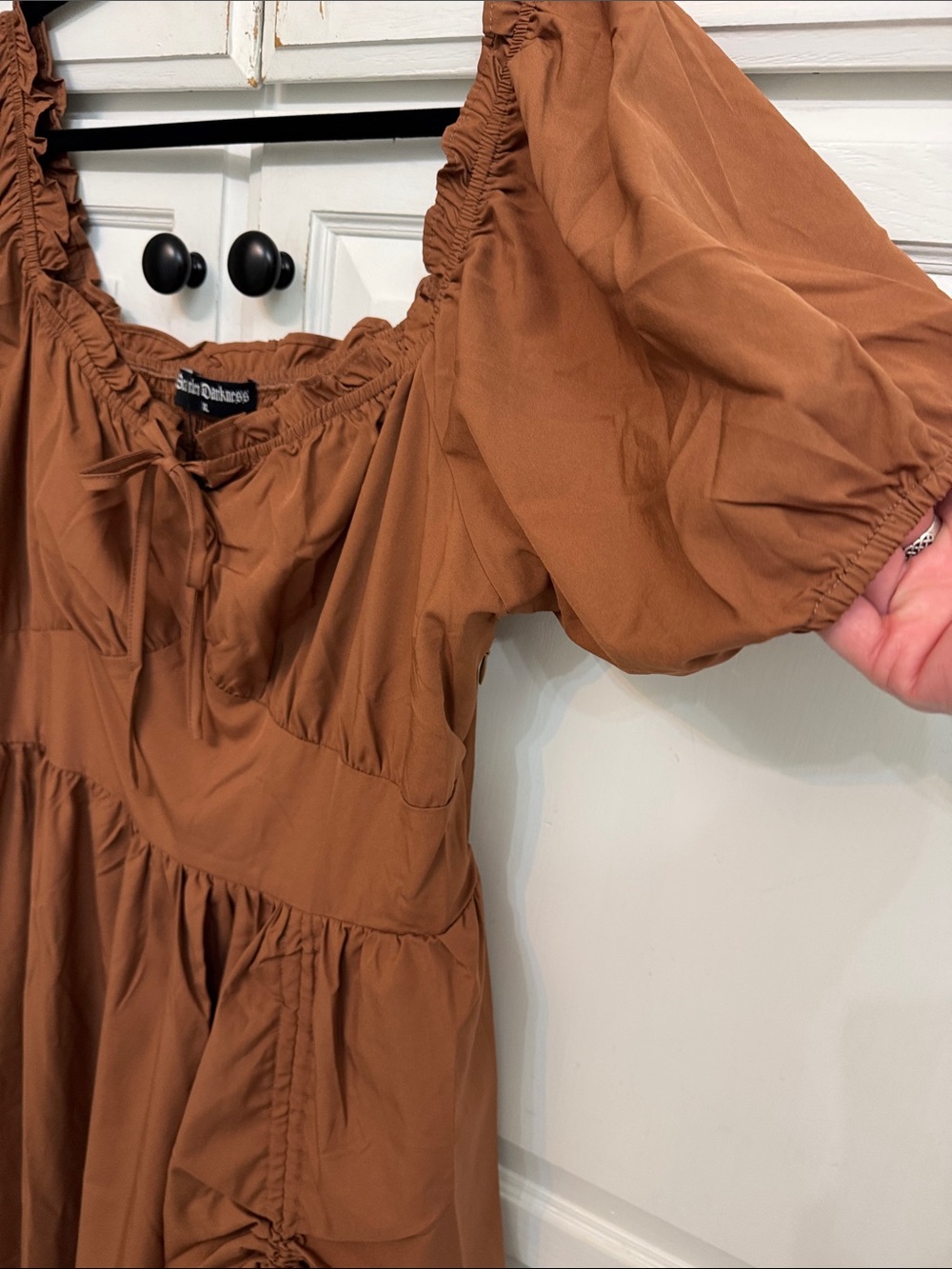 Scarlet Darkness Victorian Fairy Midi Dress Brown L Puff Sleeve Square Neck - Picture 4 of 8